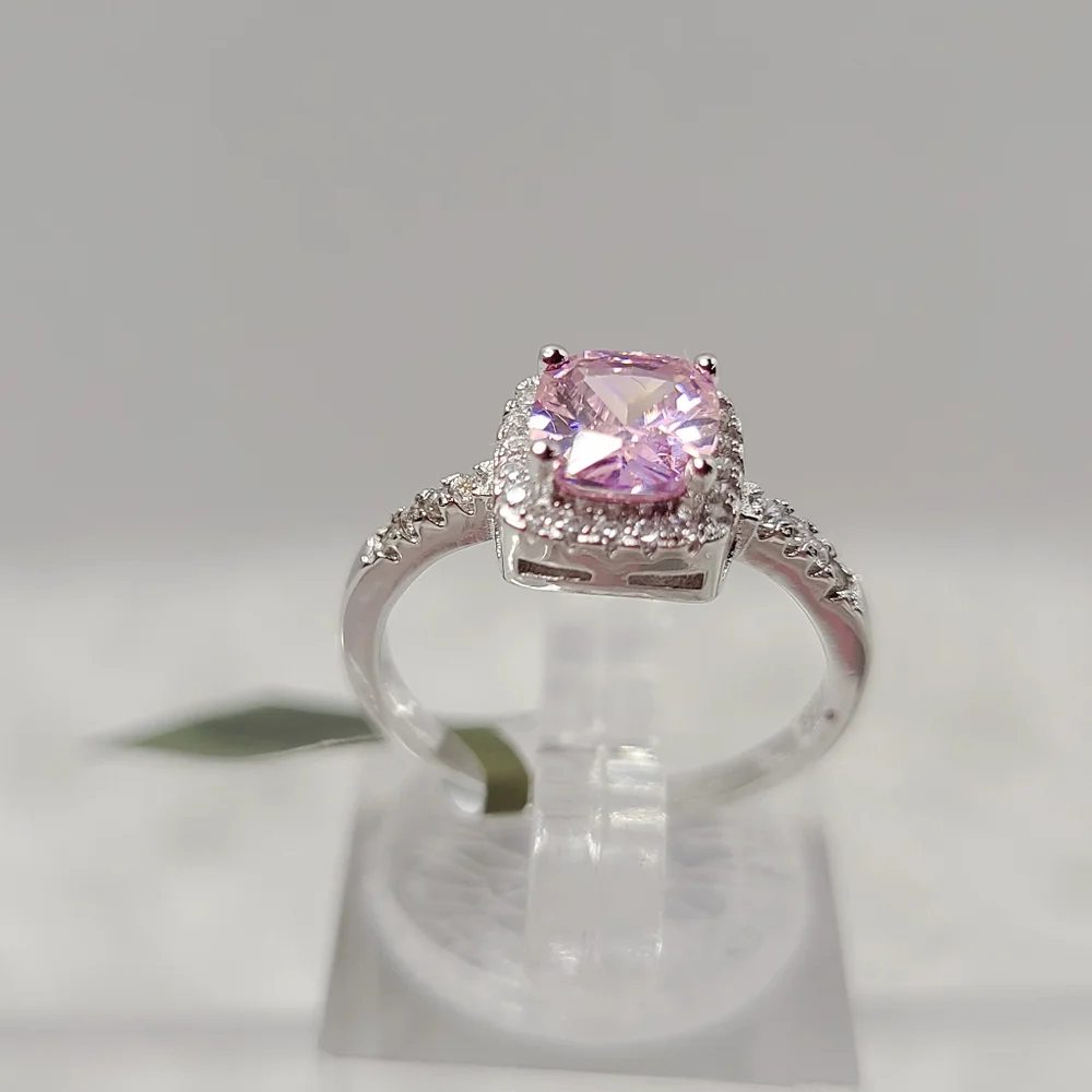 Pink and White Sapphire Halo Ring